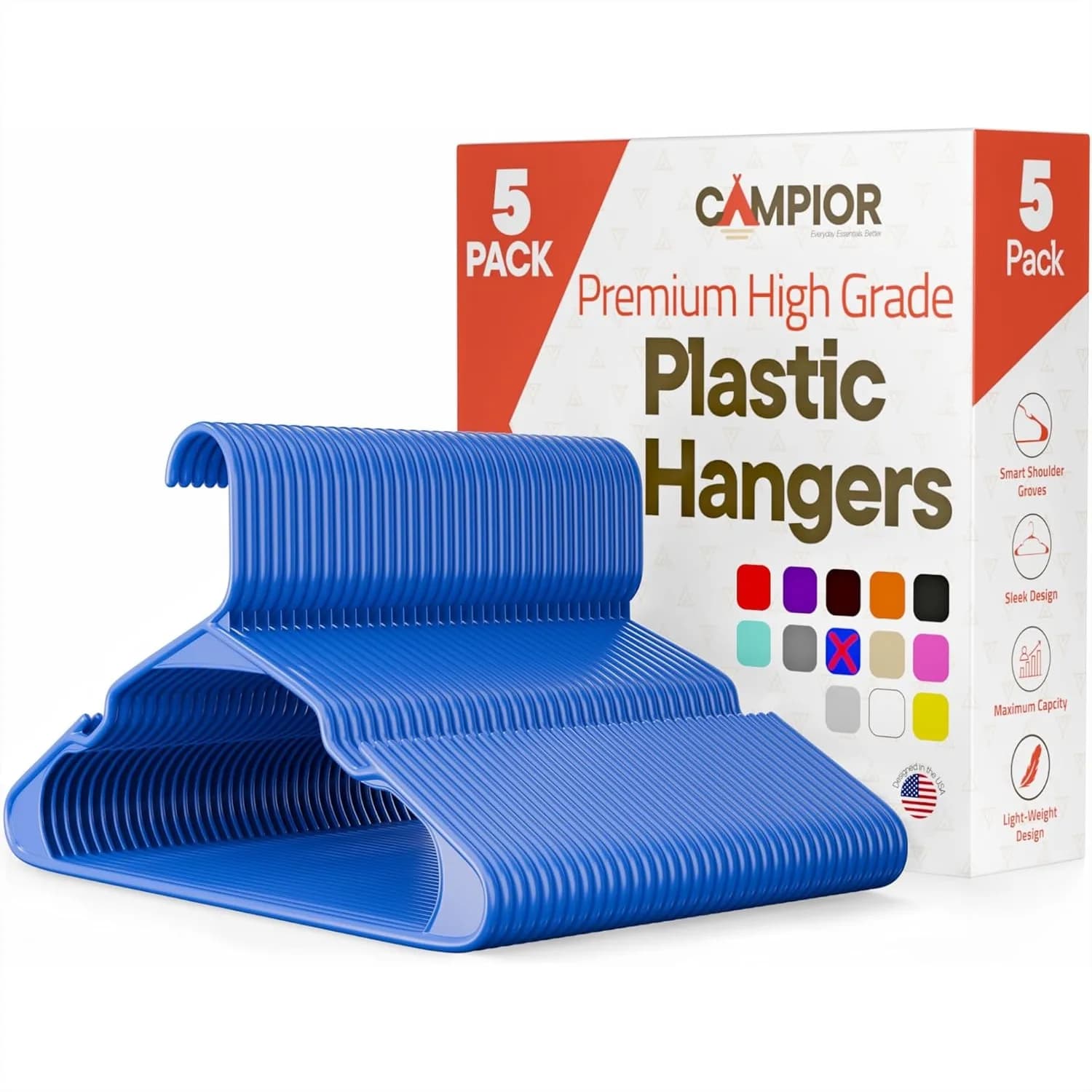 Set di 5 appendiabiti in plastica resistente, ultra-sottili (0,197 pollici) con scanalature antiscivolo sulle spalle, portano fino a 2,3 kg, salvaspazio per abiti.