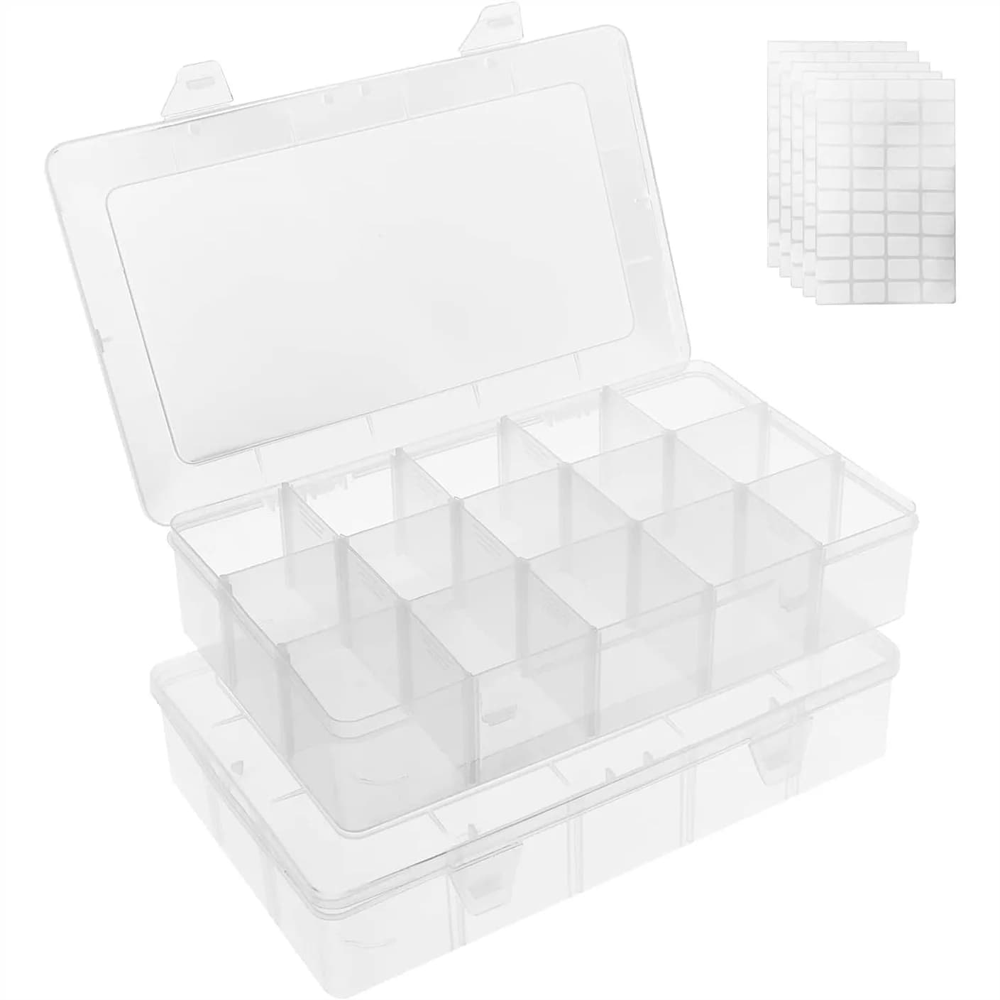 Scatola organizer in plastica trasparente a 15 scomparti con divisori regolabili, contenitore per artigianato, gioielli, perline, viti, attrezzi, piccoli oggetti