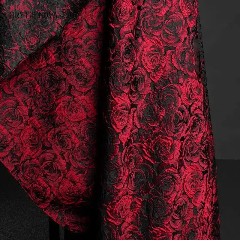 3D Rose Jacquard Dyed Fabric Embossed Dark Red Fabric Dark Red Dress Suit Sewing Material Craft Dress Supplies New