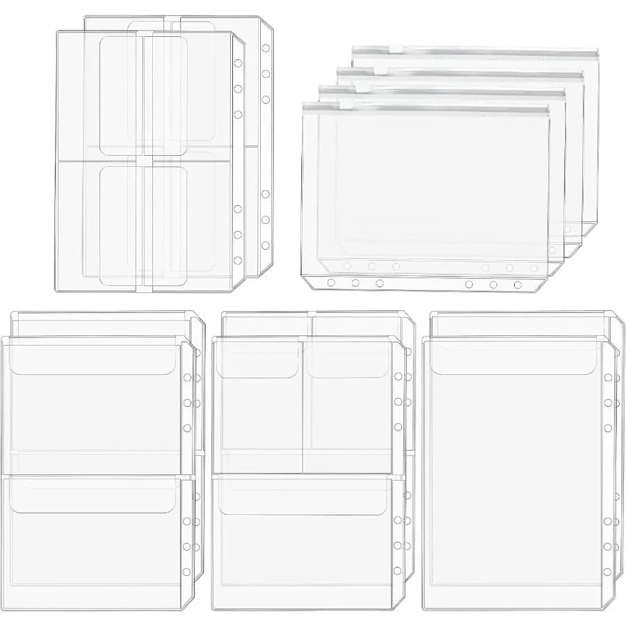 Cartelle con cerniera premium trasparenti 12 pezzi formato A5 6 fori raccoglitore inserti sacchetti per archiviazione documenti per borsa a fogli mobili per notebook a 6 anelli