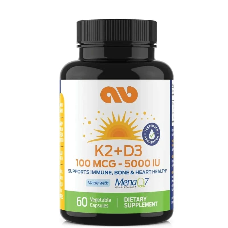 Vitamin D3+K2 supplement (MK7) - Teeth and bone resistance, heart health, immune system support -60 vegetarian capsules