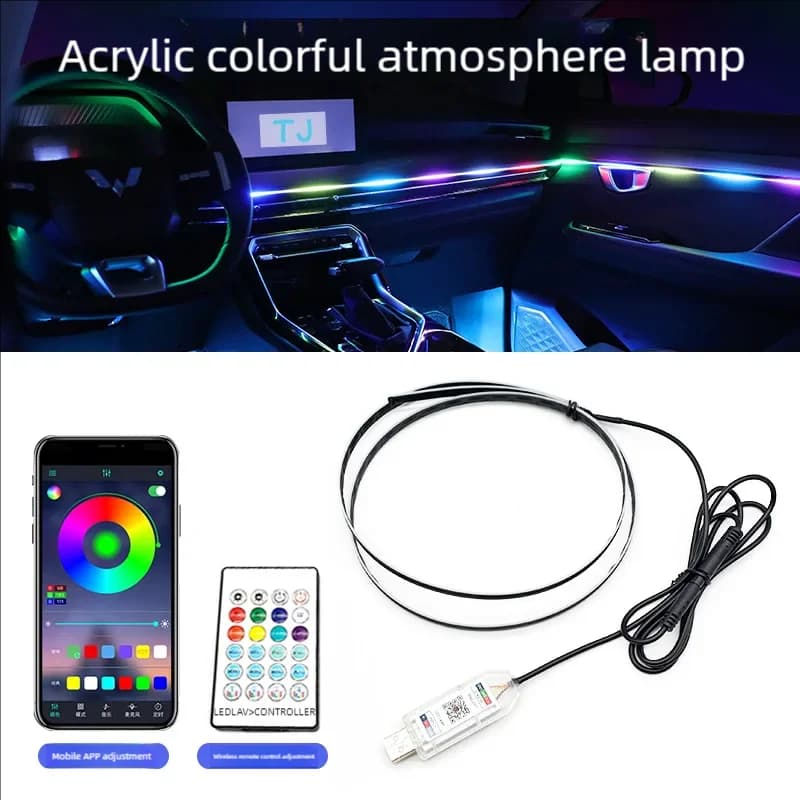 Controllo APP 2 in 1 Luci ambientali per auto a LED RGB 64 strisce acriliche a colori Symphony Streamer Kit lampada per atmosfera arcobaleno interno