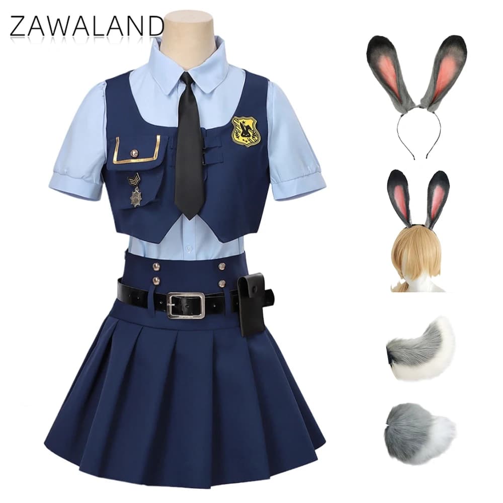 Anime Movie Judy Hopps Costume Cosplay Donna Coniglietto Ufficiale di polizia Gonna blu Set Comic-con Stage Orecchio di coniglio Copricapo Code di peluche