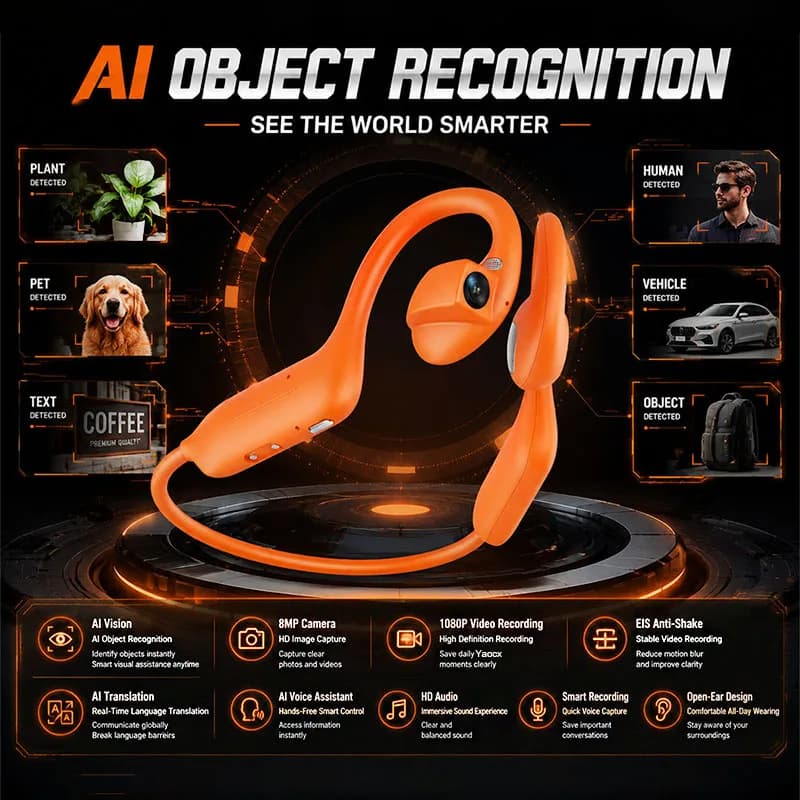 E12 Al Smart Shooting Headphones Open Ear 800W HD Camera Al Translation 1080P Video Wireless BT 5.4 Sports Earbuds for Running