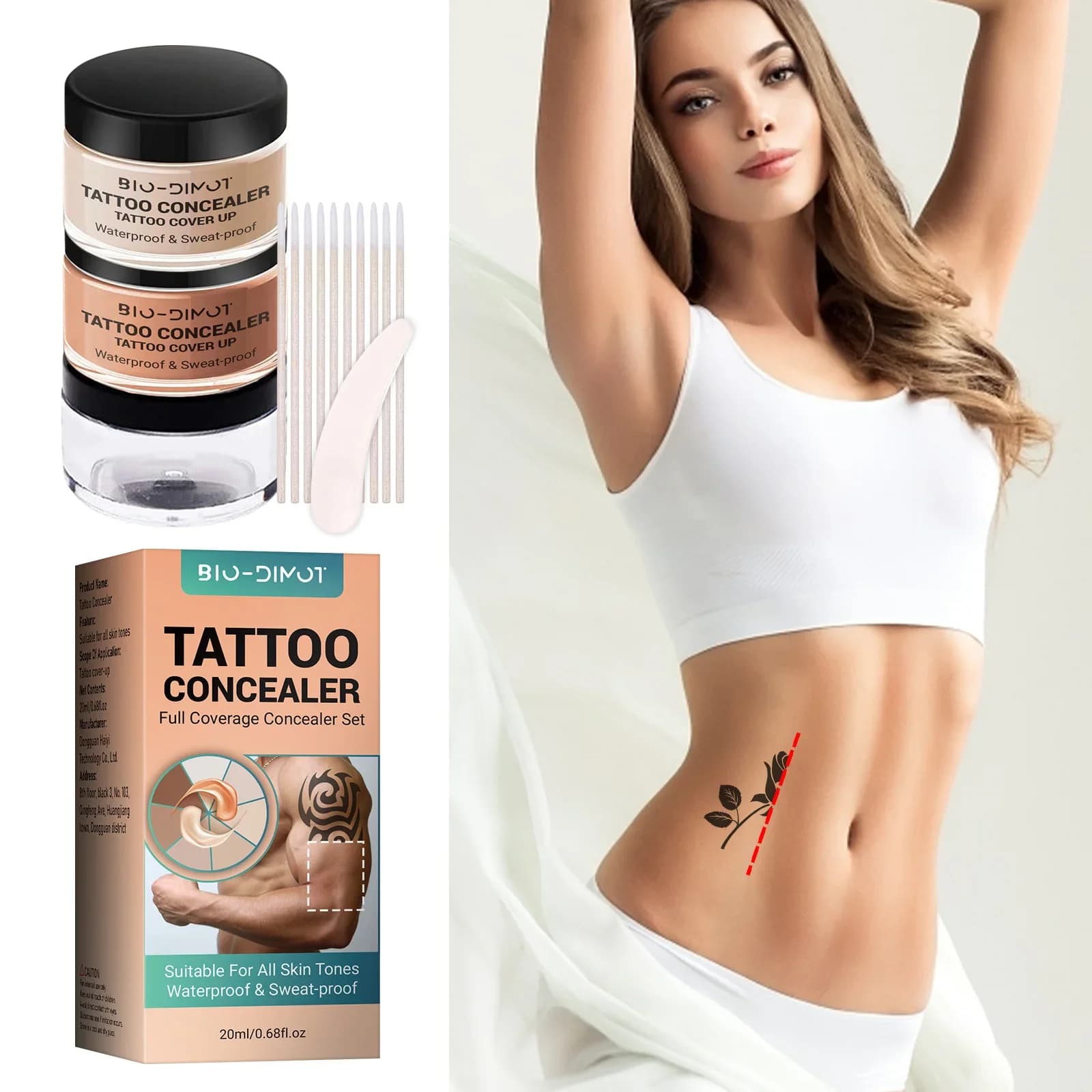 Crema correttore impermeabile a copertura totale per cicatrici di tatuaggi Fondotinta con finitura naturale per tutti i toni e tipi di pelle Crema fondotinta