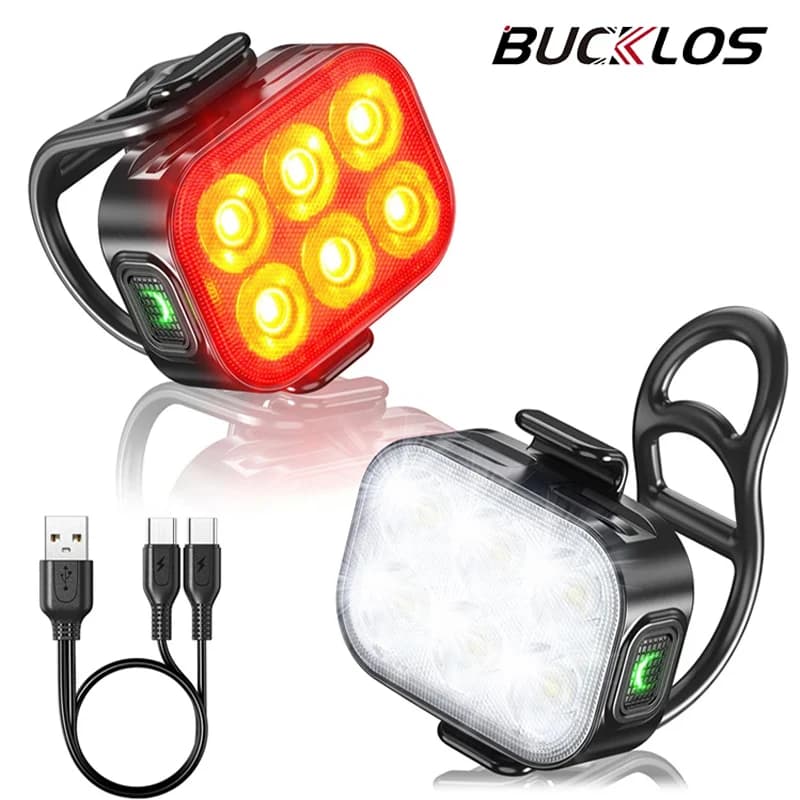 BUCKLOS Fanale posteriore per ciclismo Evidenzia la luce anteriore di guida Ricarica USB Torcia a LED per bici Luci per bici di avvertimento Lampada posteriore antipioggia