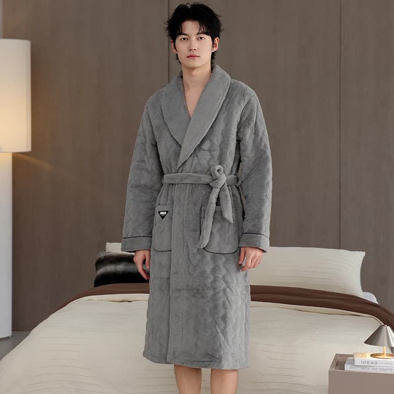 High Quality Men's Bathrobe 3 Layers in Cotton with Clips, Male's Watch, Pigiama Hombre