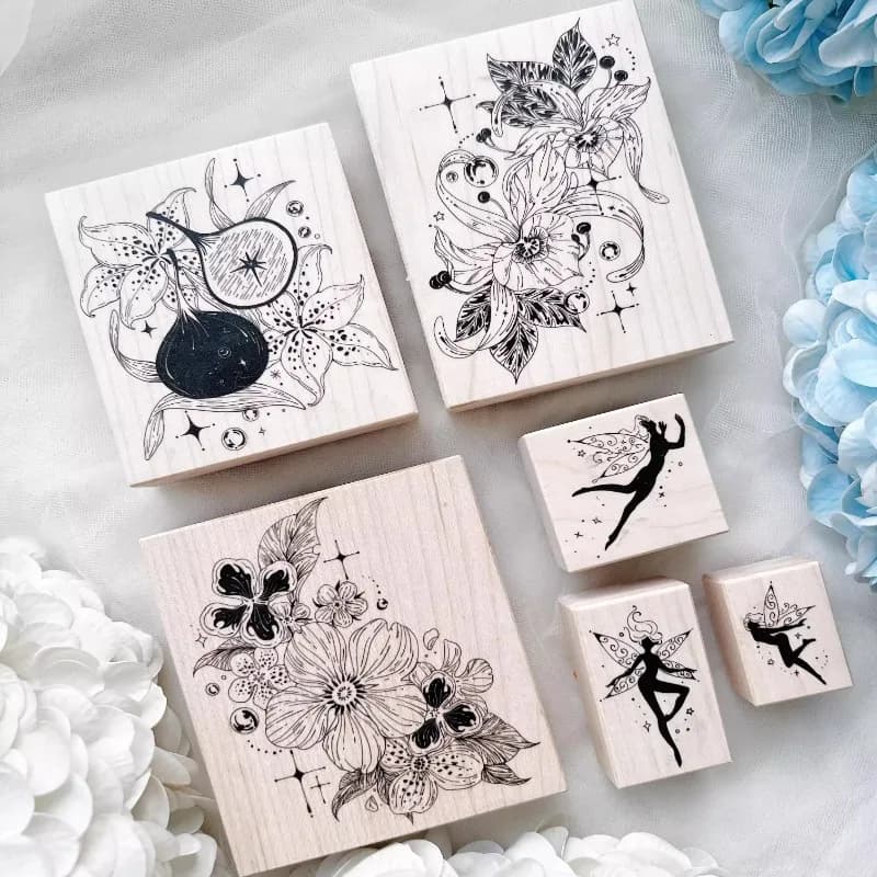 Vintage Flower Fairy In Garden Wooden Rubber Stamp Set DIY Scrapbooking Photo Album Card Making Wood Seal
