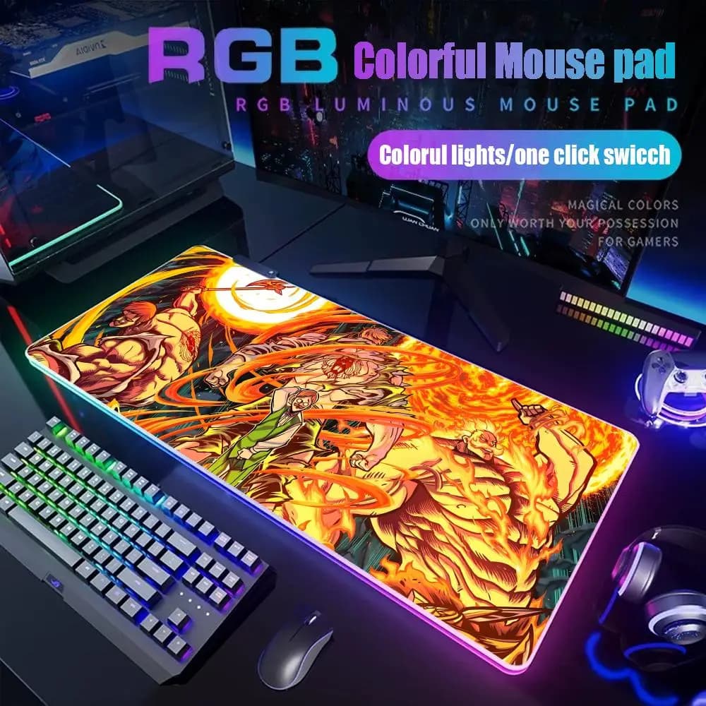 Tappetino per mouse Escanor anime, tappetino da scrivania RGB, retroilluminazione a LED, accessori da gioco, tappetino grande con retroilluminazione