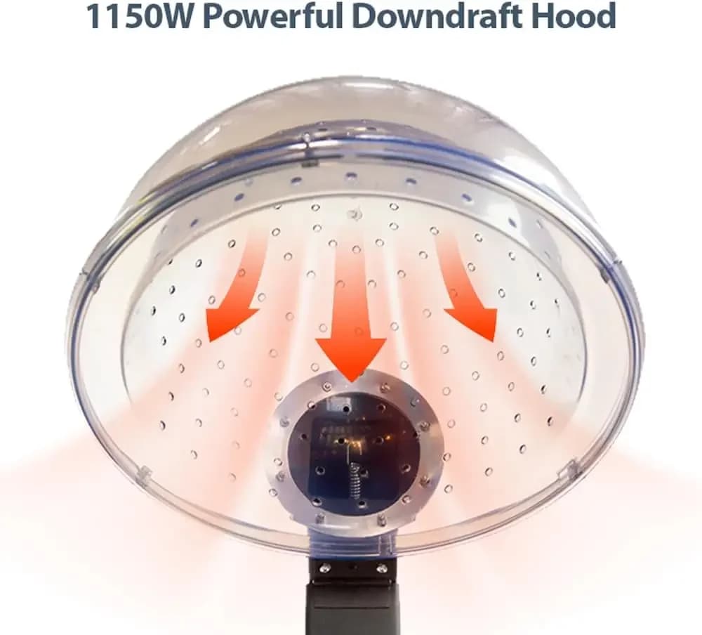 Asciugacapelli condizionante con cappuccio 1150 W con supporto, timer da 60 minuti, cappuccio Downdraft con temperatura regolabile, angolo e altezza regolabile