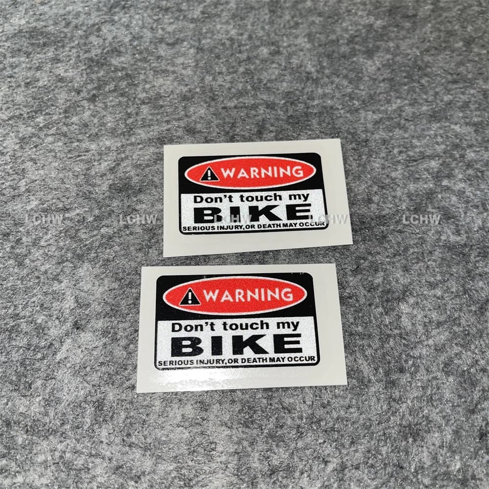 2 Small Car Stickers Size 5x3cm, Decalcomania 'Don't Touch My Bike', Graphics for Motorcycle Helmet, Cycling, Car, Window and Carrozzeria