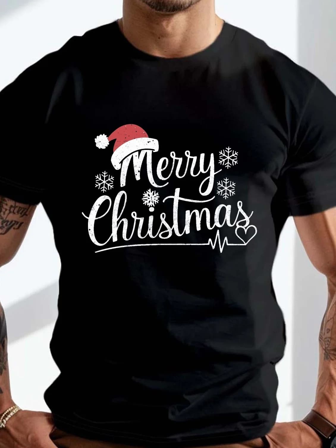 T-shirt estiva da uomo di grandi dimensioni - stampa modello "Papa Claus", maniche corte casual, poliestere traspirante, macchina