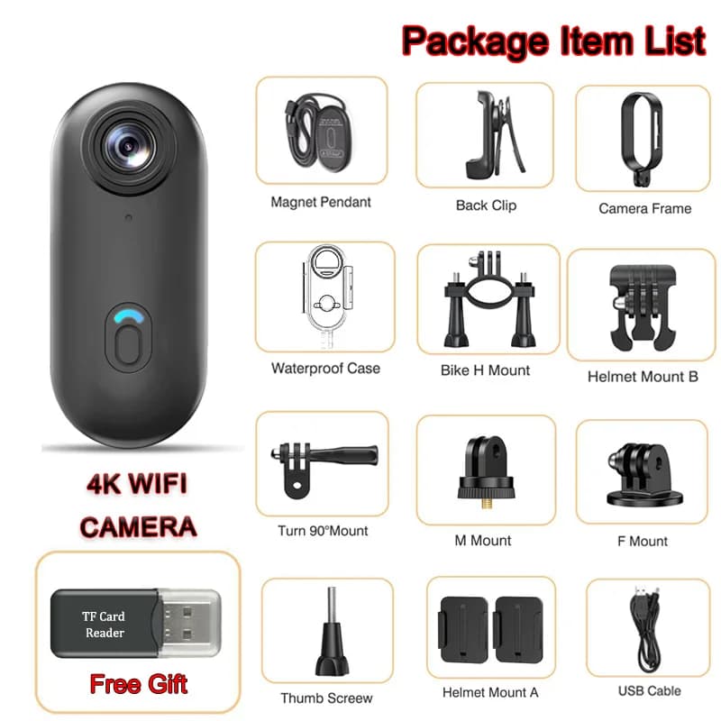 2025 Magnetic 4K POV Cam Small Sports Recorder Helmet Bike Support Mini Cam Wireless Microphone Ultra Portable DV Vlog Action Recording