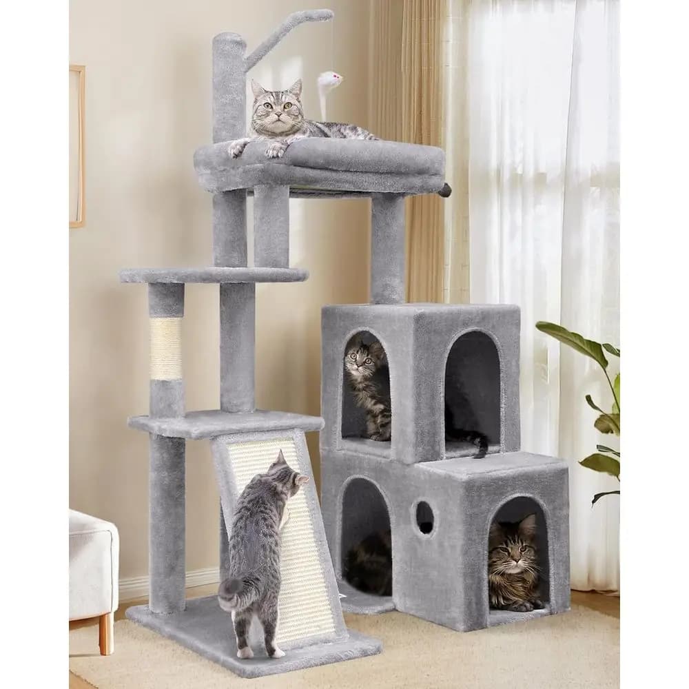 GloCat Tower per Gatti Adulti da Interno, Albero per Gatti Resistente da 50 Pollici o per Gatti Grandi con Piattaforma Imbottita Extra-Large, Tiragraffi in Sisal