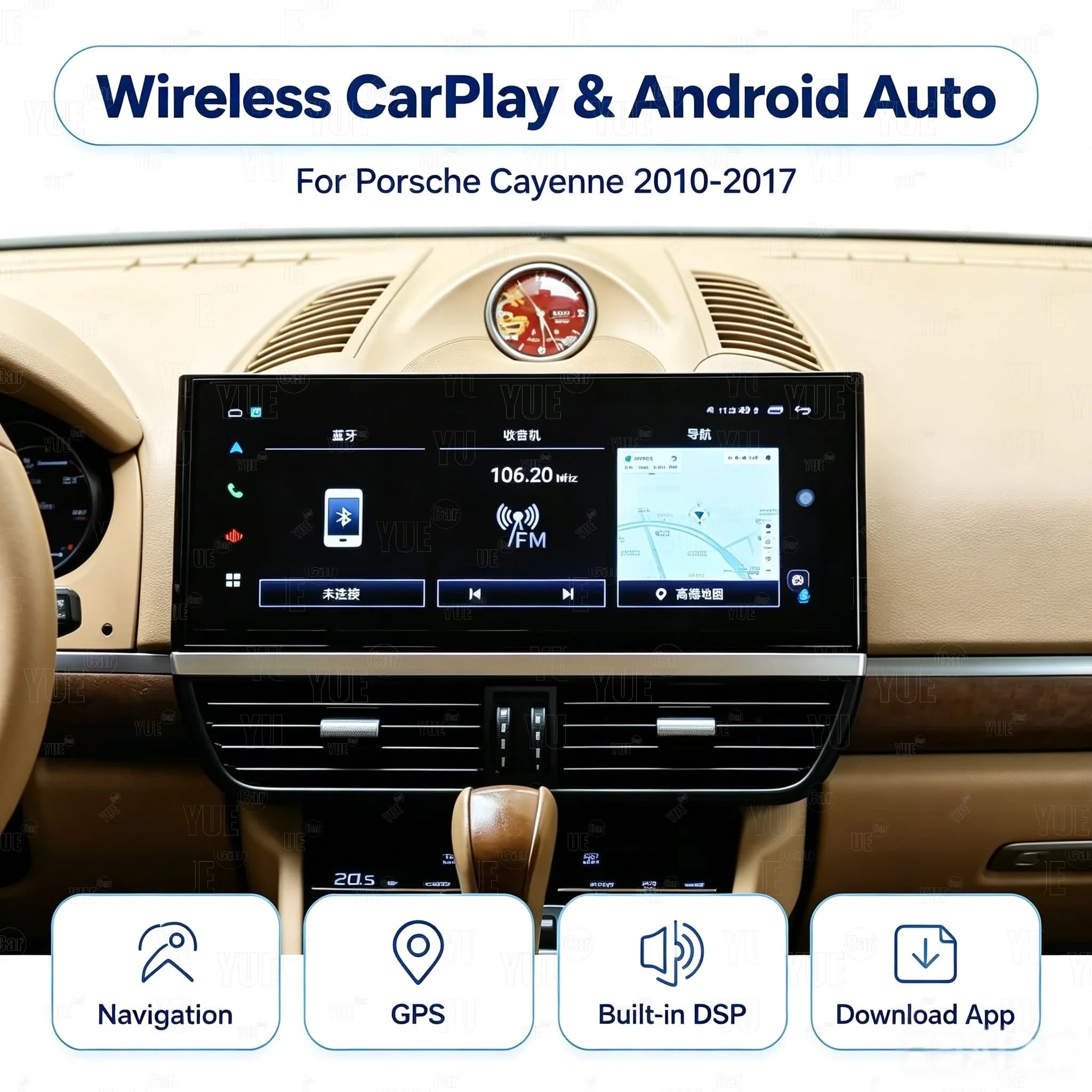 12.3" Android Central Console Panel HU Car Interior Upgrade Kit For Porsche Cayenne 2010-2017 Carplay Video Multifuntional LCD