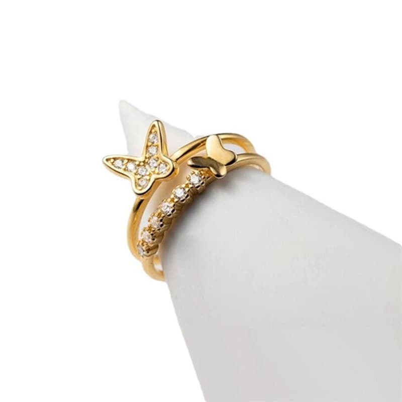 Anelli di apertura ridimensionabili femminili in argento sterling 925 con farfalla carina a doppio strato con memoria suola RI950