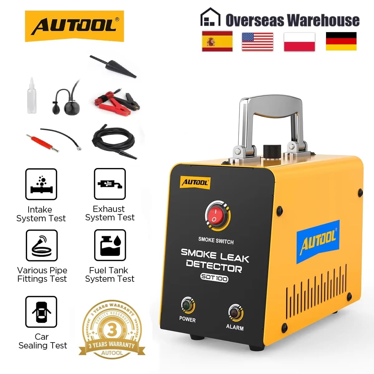 AUTOOL SDT100 Rilevatore di perdite per macchina del fumo automobilistica per test di fumo EVAP Test di tenuta per auto Strumento diagnostico per perdite di vuoto