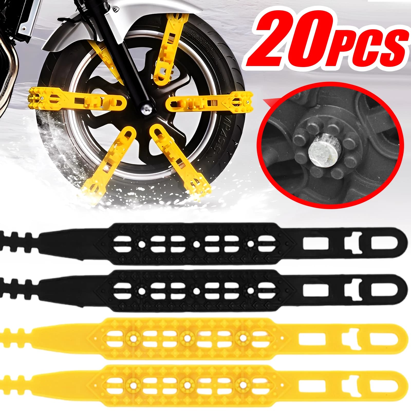 Catene da neve per pneumatici in gomma Catene antiscivolo per auto di emergenza invernale universale per moto Tricicli per biciclette Fascetta per cavi riutilizzabile 60 * 4 cm