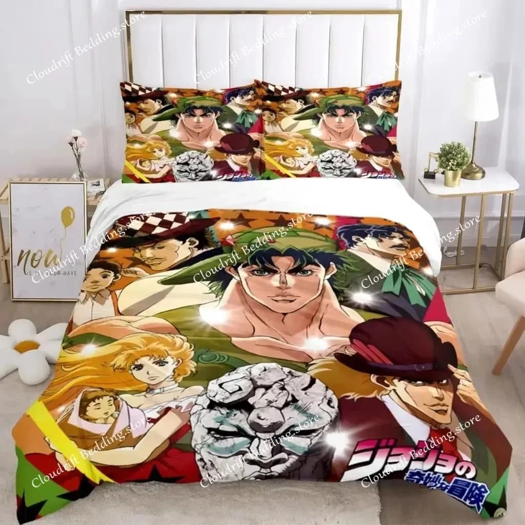 Set di biancheria da letto in tre pezzi con stampa anime JOJO, articolo di moda per ragazzi o adulti, per letti, copripiumini, federe, set di biancheria da letto Gift026