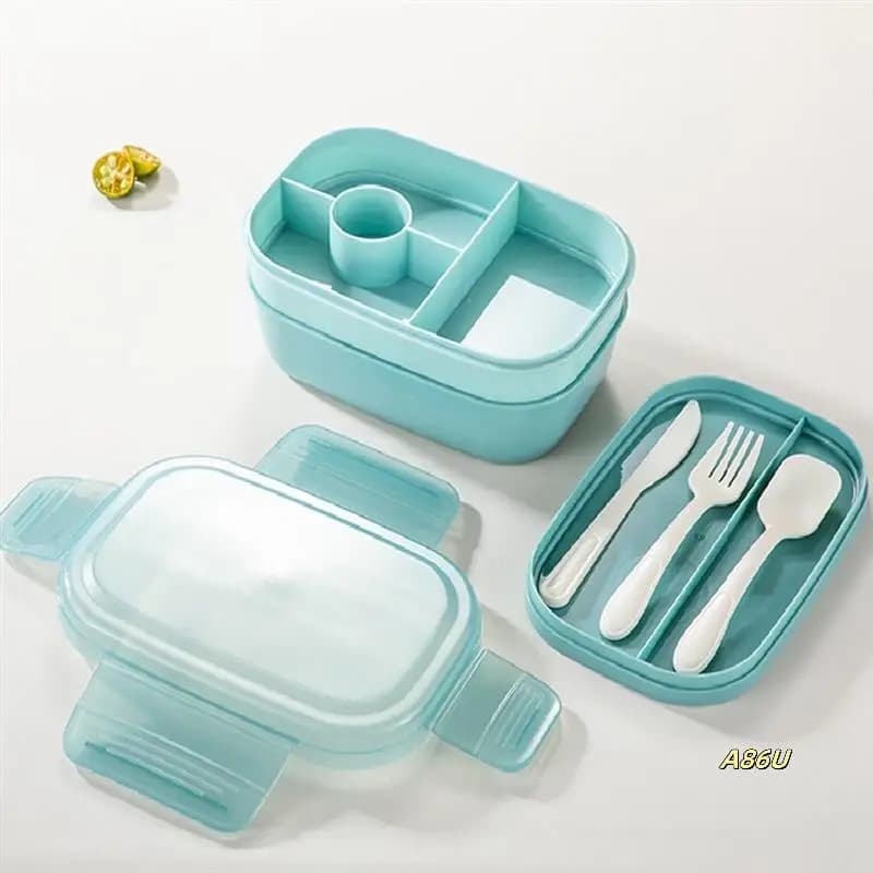 Lunch Box Bento impilabile per adulti Lunch Box Bento Box all-in-1 a prova di perdite a 3 strati con contenitori per salsa utensili durevoli