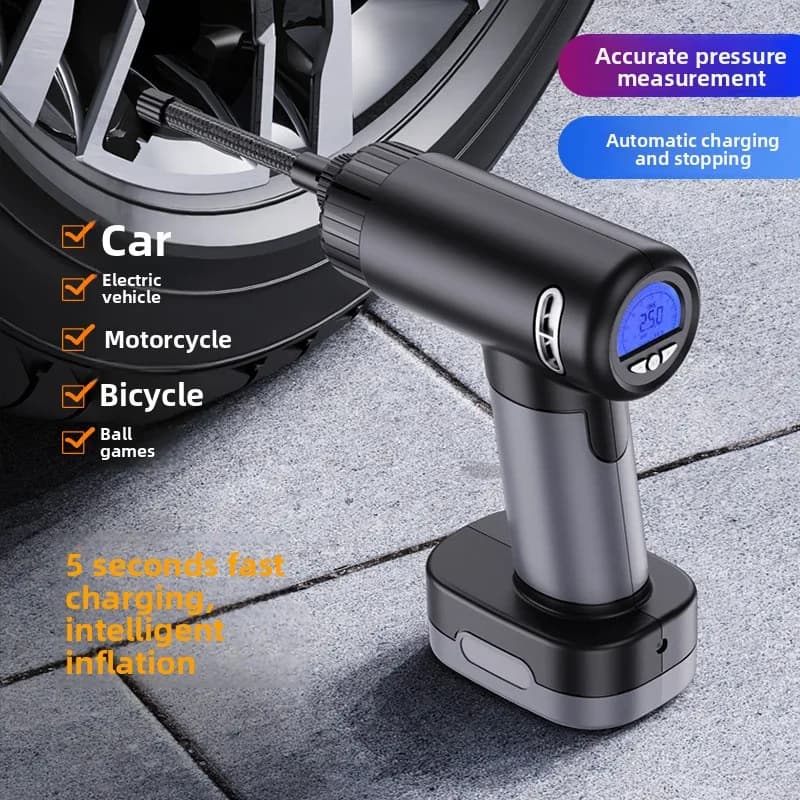 Pompa d'Aria Portatile Wireless per Auto con Display Digitale, Gonfiatore Intelligente Automatico per Pneumatici di Auto, Moto, Biciclette e Palloni