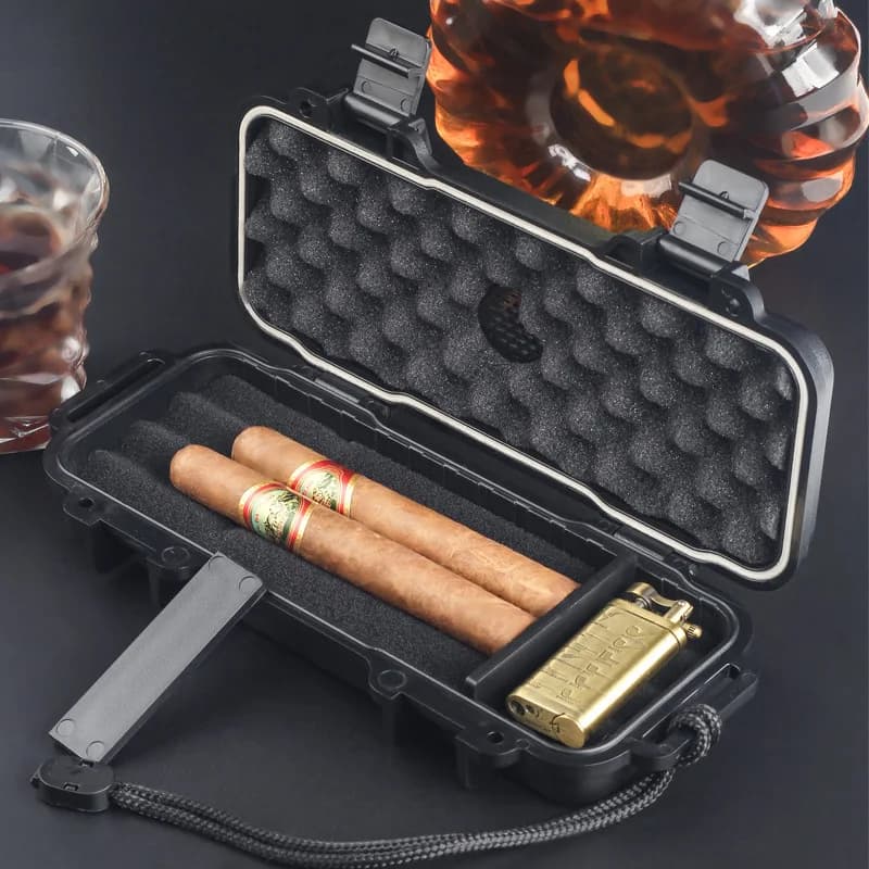 Umidificatore portatile per sigari con umidificatore Custodia da viaggio in ABS impermeabile per 4 accessori per fumatori di sigari regalo per uomo