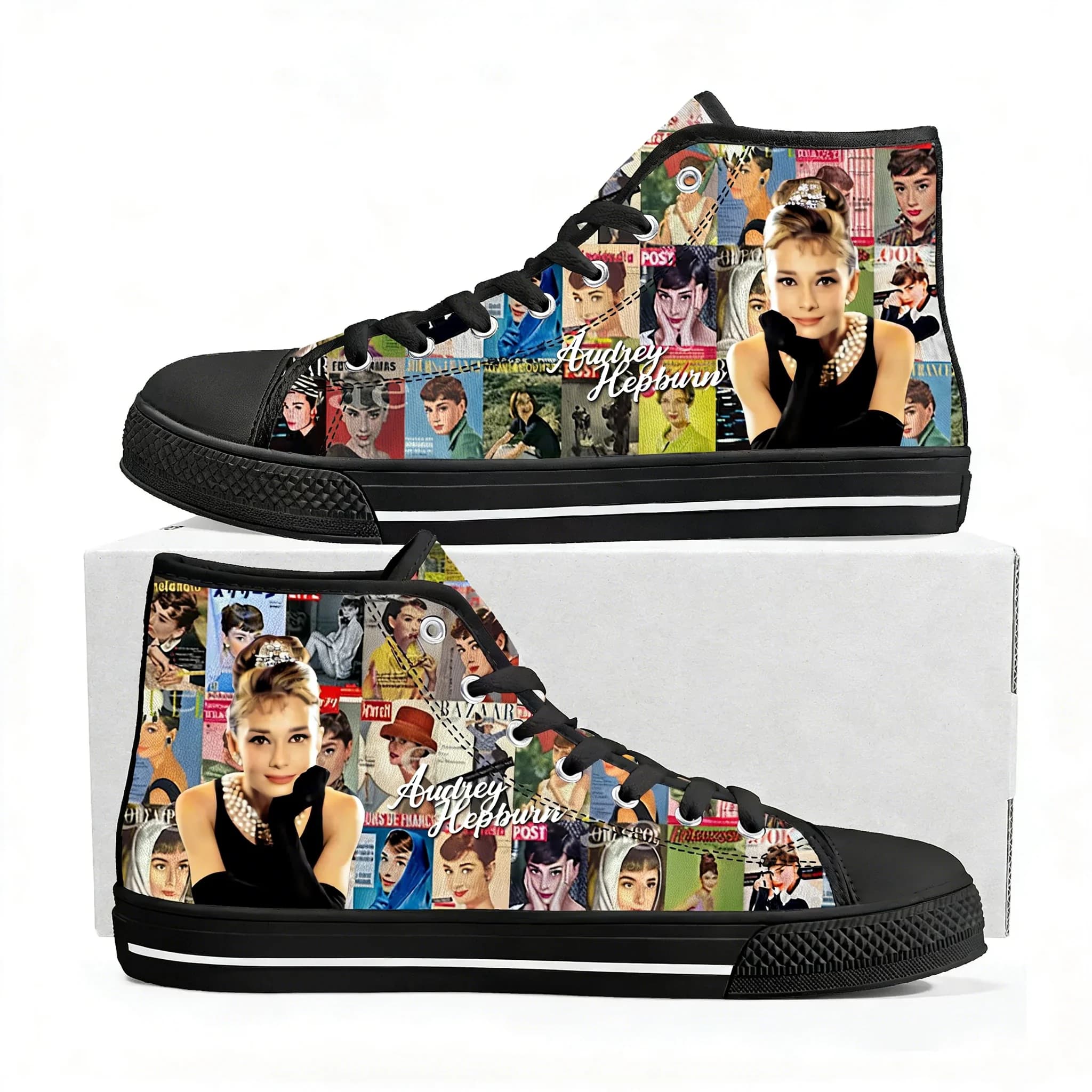 Audrey Hepburn, attrice, scarpe da ginnastica alte da uomo, da donna, da adolescente, leggere, in tela, scarpe da trekking casual personalizzate Ghana