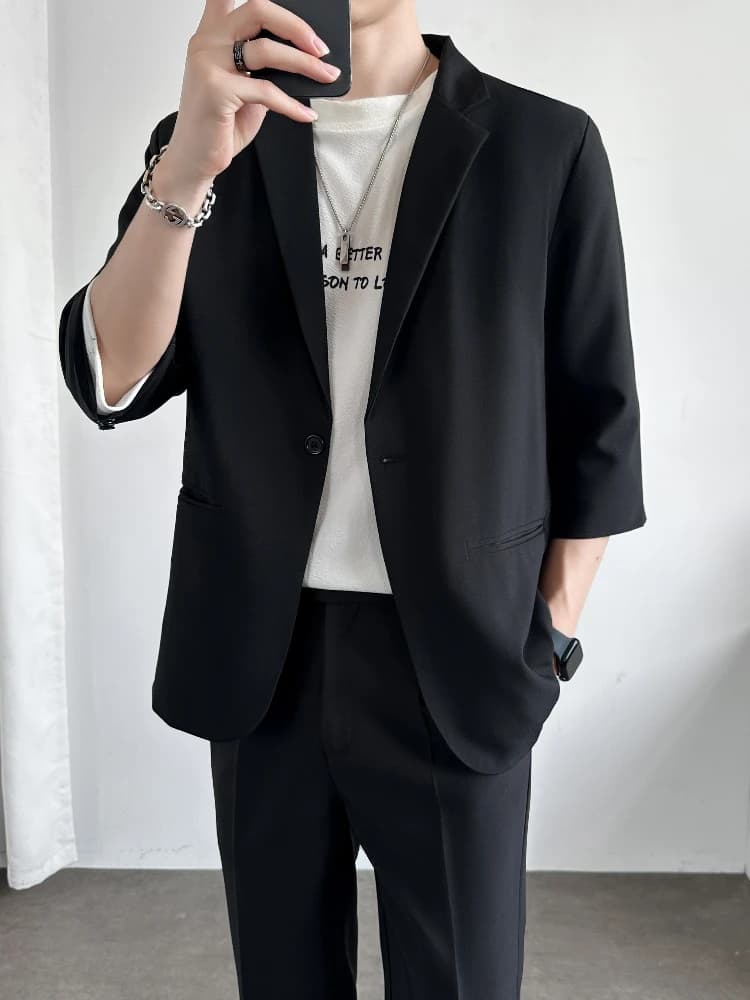 Casual Seven-Five Sleeve Suit Jacket Men's Lightweight Short-Sleeve Fashionable Korean Style Summer Leisure Formal Wear