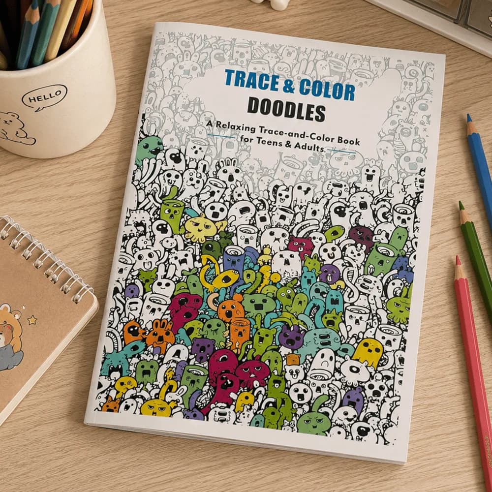 Trace and Color Doodle Book: Pre-Sketched Line Art for Relaxation – Perfect for Adults & Teens