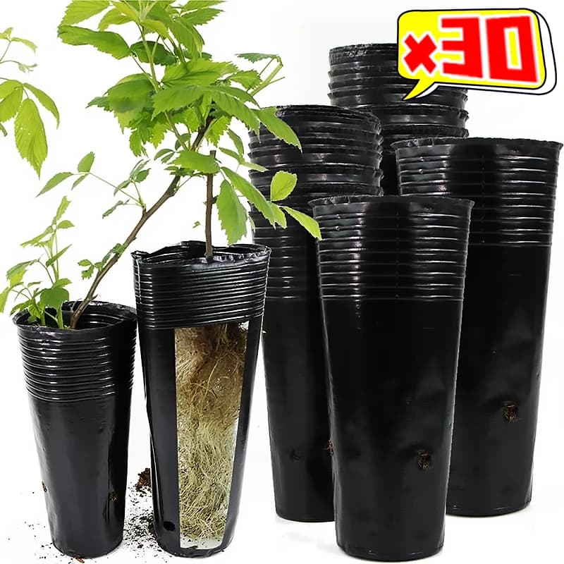 30/5 Pezzi Vasi Neri in Plastica Rinforzata per Semina, Sacchetti per la Crescita di Piante da Giardino, Contenitori Traspiranti per Fiori e Semenzai