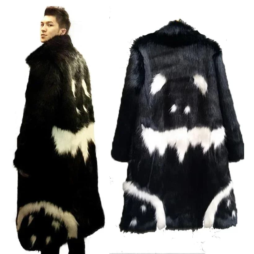 Giacca lunga invernale calda unisex in pelliccia sintetica Abito nero Devil Plus Giacca a vento in velluto Cappotto in pelliccia di volpe sintetica storto del G-dragon