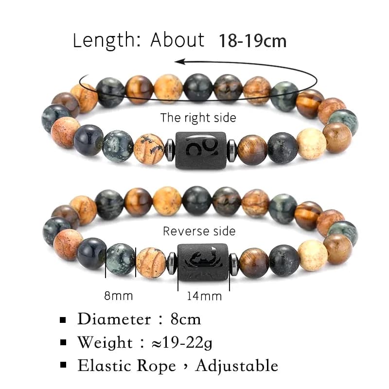 Natural Stone 12 Zodiac Bracelets, Classic Cancer Leo Virgo Libra Horoscope Wrist Band, Unisex Daily Matching Friendship Couple Jewelry