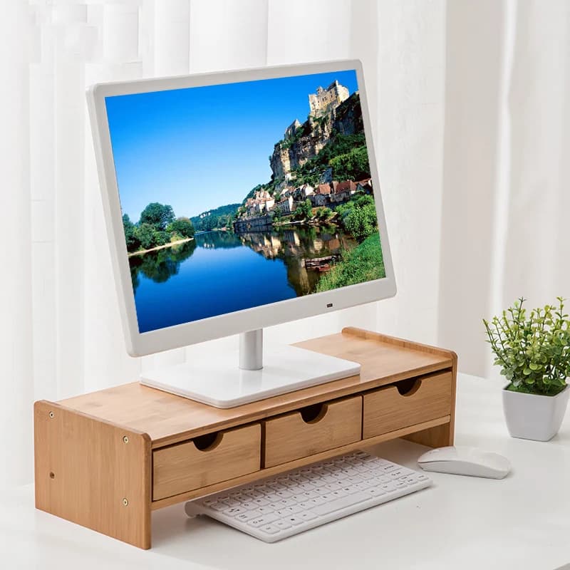 Ergonomic Bamboo Cuter Monitor Stand Office Desktop Storage Ra Ne Support Screen Elevation Wooden elf Organizer