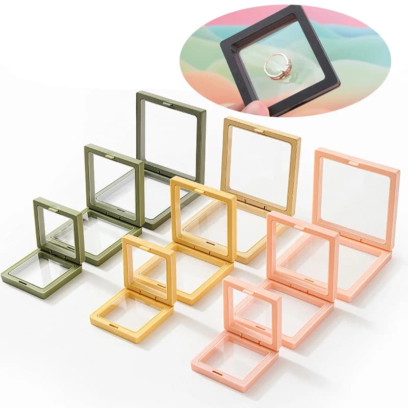 1 pz Pellicola Anello Galleggiante Scatola Collana Vetrine 7x7 9x9 11x11 cm Braccialetti di Plastica Titolare Per Gioielli Fai Da Te Imballaggio di Stoccaggio