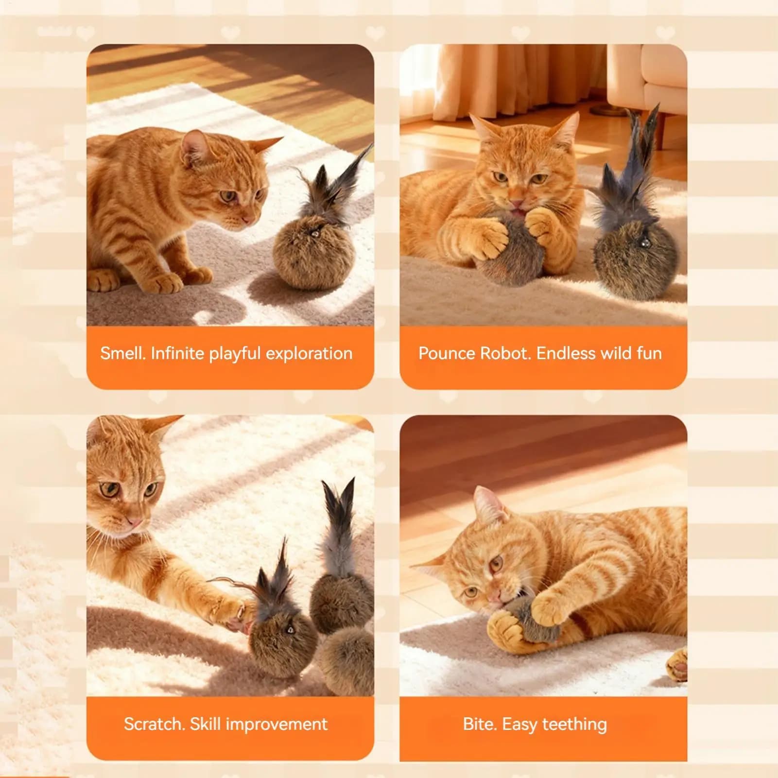 Palla giocattolo per gatti 3 pezzi Palla massaggiagengive rotolante con campana Giocattoli interattivi per gatti in pelo di coniglio realistico per la molatura dei denti in corsa