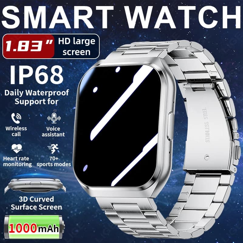 LIGE 3D Curved Display 1000mah Battery Smart Watch 1.83" HD Screen Heart Rate Monitor Bluetooth Call Sport Smartwatch 2026 Men