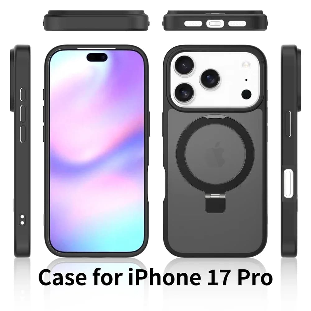 Magnetic support with metal ring Protect case for iPhone 17 Air 16E 15 14 13 12 11 Pro Max Plus Wireless charging cover matt shockproof