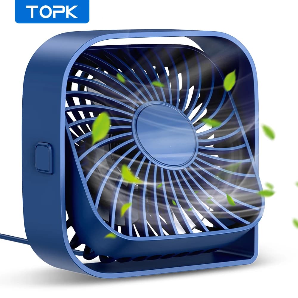 TOPK Mini ventilatore portatile, tavolo ventilatore da tavolo USB, ventilatore personale silenzioso a 3 velocità 360 ° Ventilatori con testa girevole per sala da campeggio