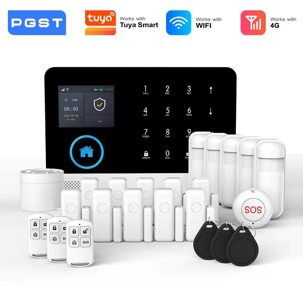 Sistema di allarmi domestici wireless PGST 103 4G, sistema di sicurezza domestica WiFi wireless con sensore di porta e movimento, controllo app
