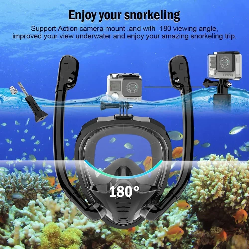 Maschera per lo snorkeling 180 ° Occhialini da nuoto per immersioni subacquee con vista panoramica in silicone Dry Top con 2 snorkeling Antiappannamento Antiappannamento
