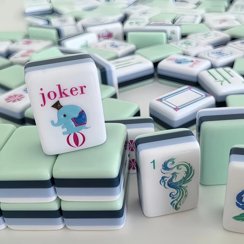 Light Cyan Custom American Mahjong Set 4-Layer Acrylic Engraved Tiles Portable Mah Jongg Luxury Board Game Holiday Party Gift