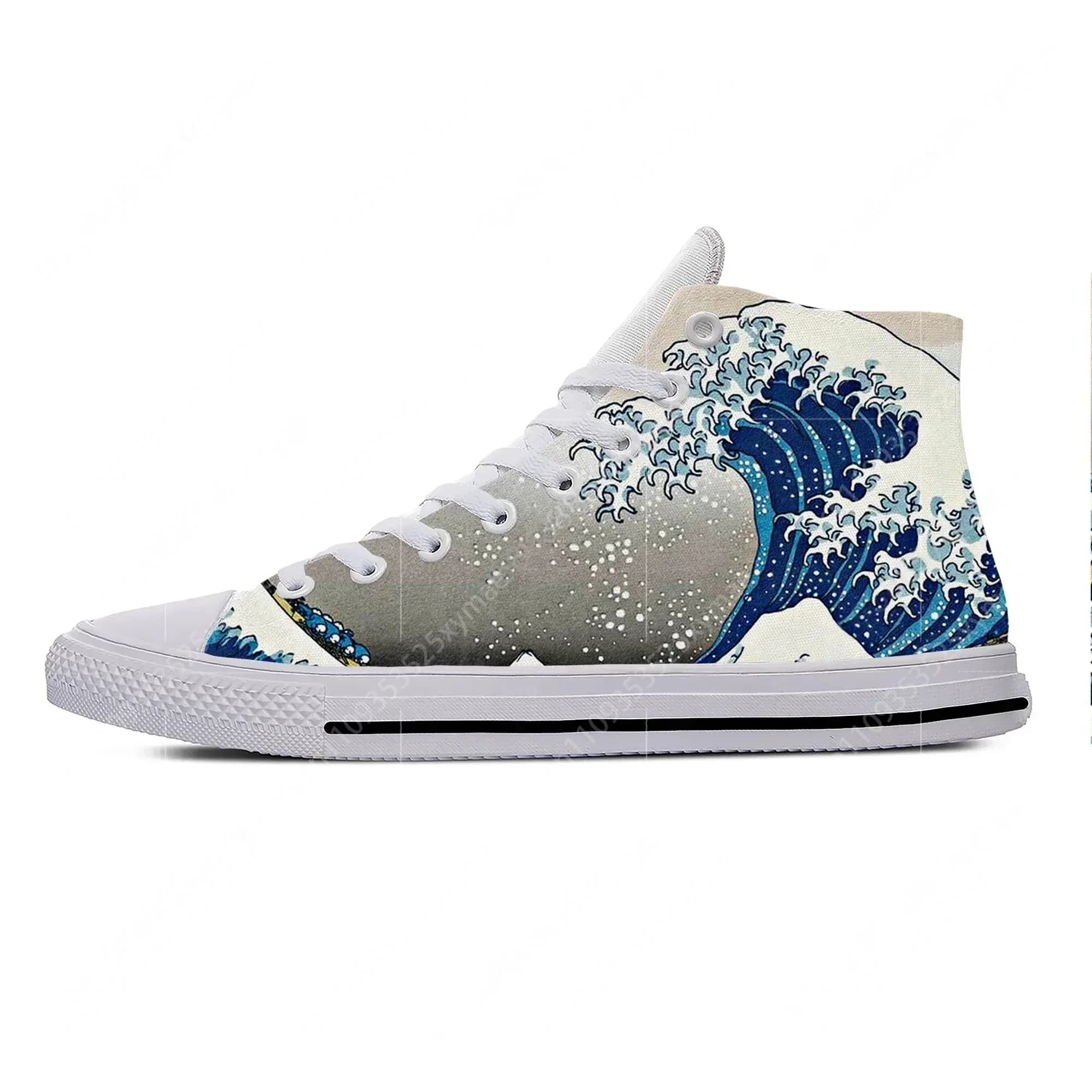 Hokusais The Great High Top Sneakers Scarpe casual da uomo, da donna, per adolescenti, scarpe da corsa in tela, stampa 3D, scarpe leggere e traspiranti