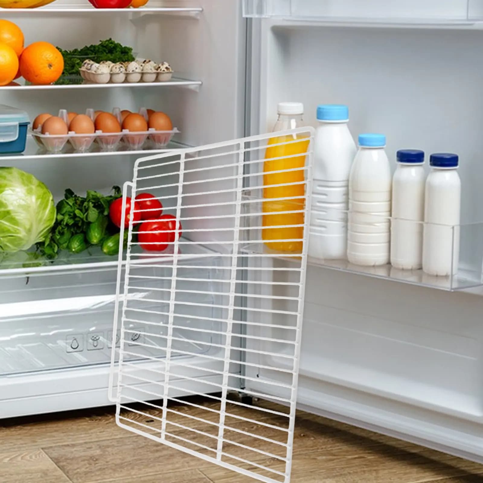 Organizzatore Regolabile in Metallo per Frigorifero, Design a Rete Metallica per Circolazione Ottimale dell'Aria, Soluzione di Stoccaggio per Congelatore e Frigorifero