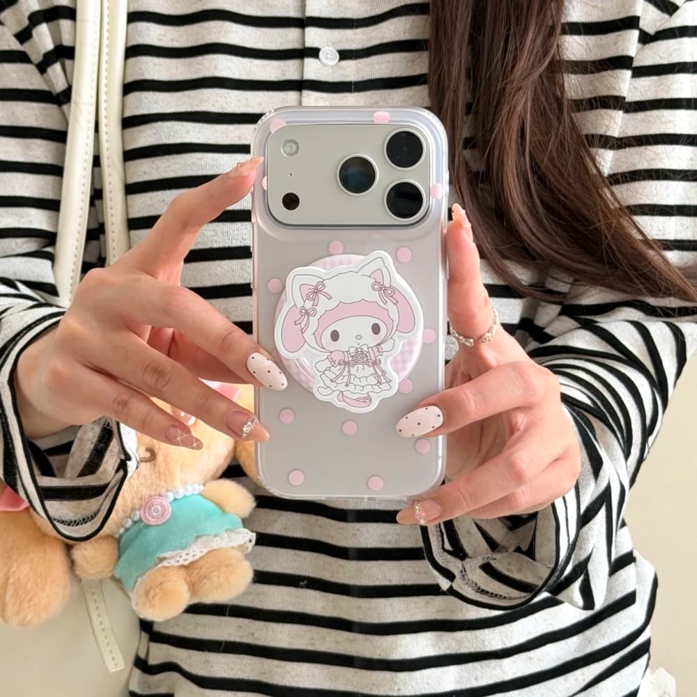 Custodia per telefono Sanrio My Melody Wave Point con supporto magnetico e ricarica wireless MagSafe per iPhone 17 16 15 14 Pro Max, cover rigida