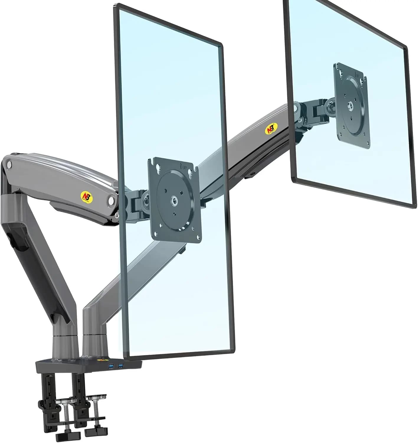 Supporto da scrivania per due monitor NB North Bayou, braccio girevole a movimento completo, compatibile con 2 schermi fino a 32'', NB F195A/G75