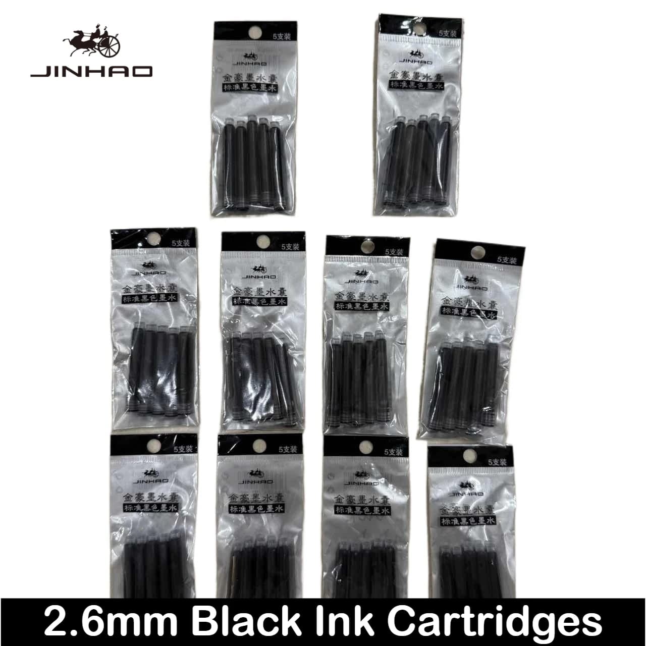JINHAO 100/10/5 PCS Black 2.6mm Fountain Pen Ink Cartridge Refill Student Fountain Pen Ink Stationery Office School Supplies
