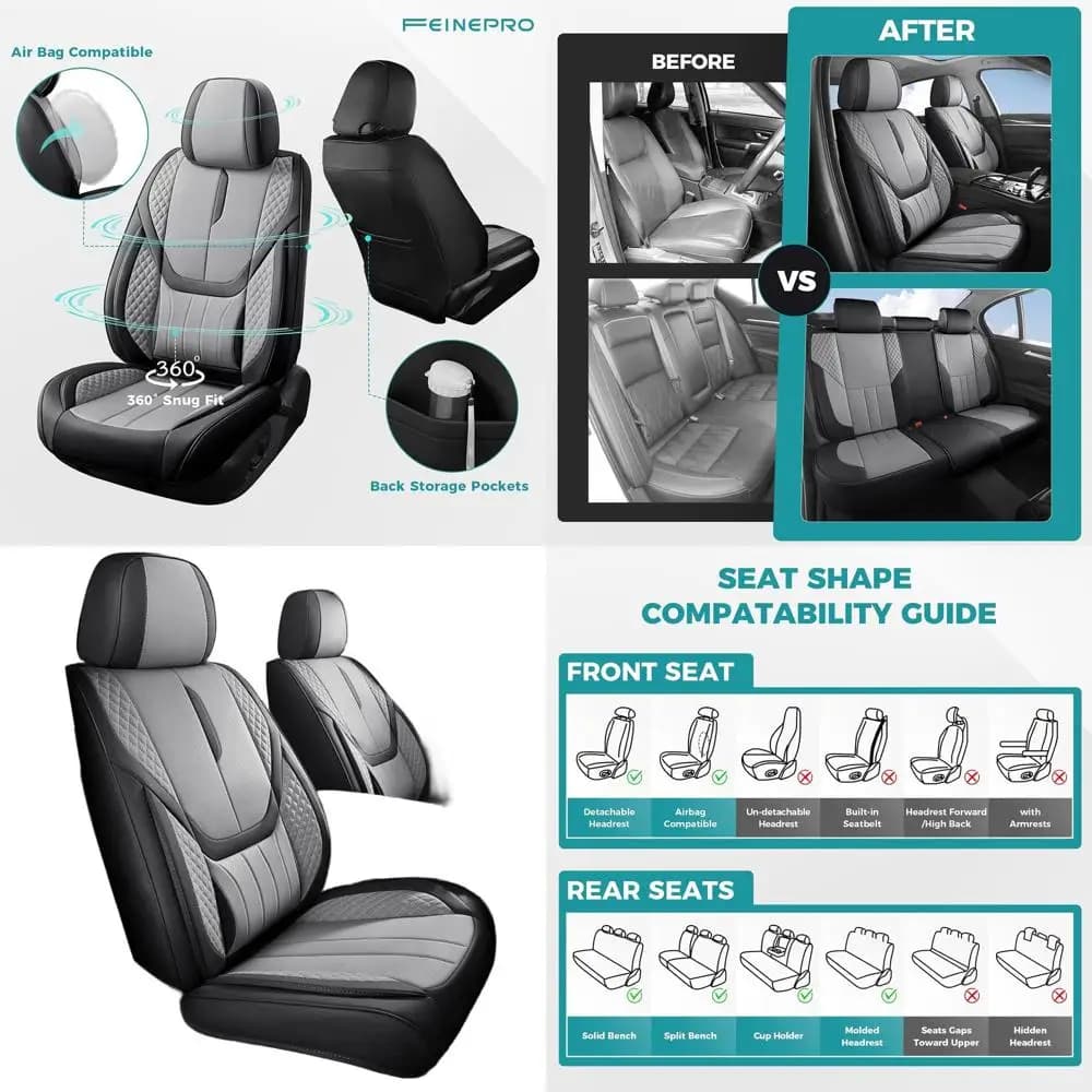 Set di Coprisedili Universali in Ecopelle - Protezioni Traspiranti e Impermeabili per Auto, SUV, Camion in Nero e Grigio