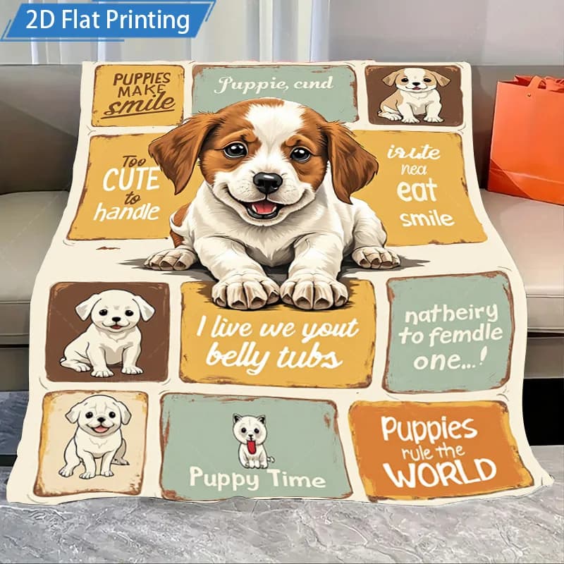 Coperta in flanella con stampa di cuccioli - Morbida coperta in flanella per gli amanti dei cani, accogliente decorazione per la casa