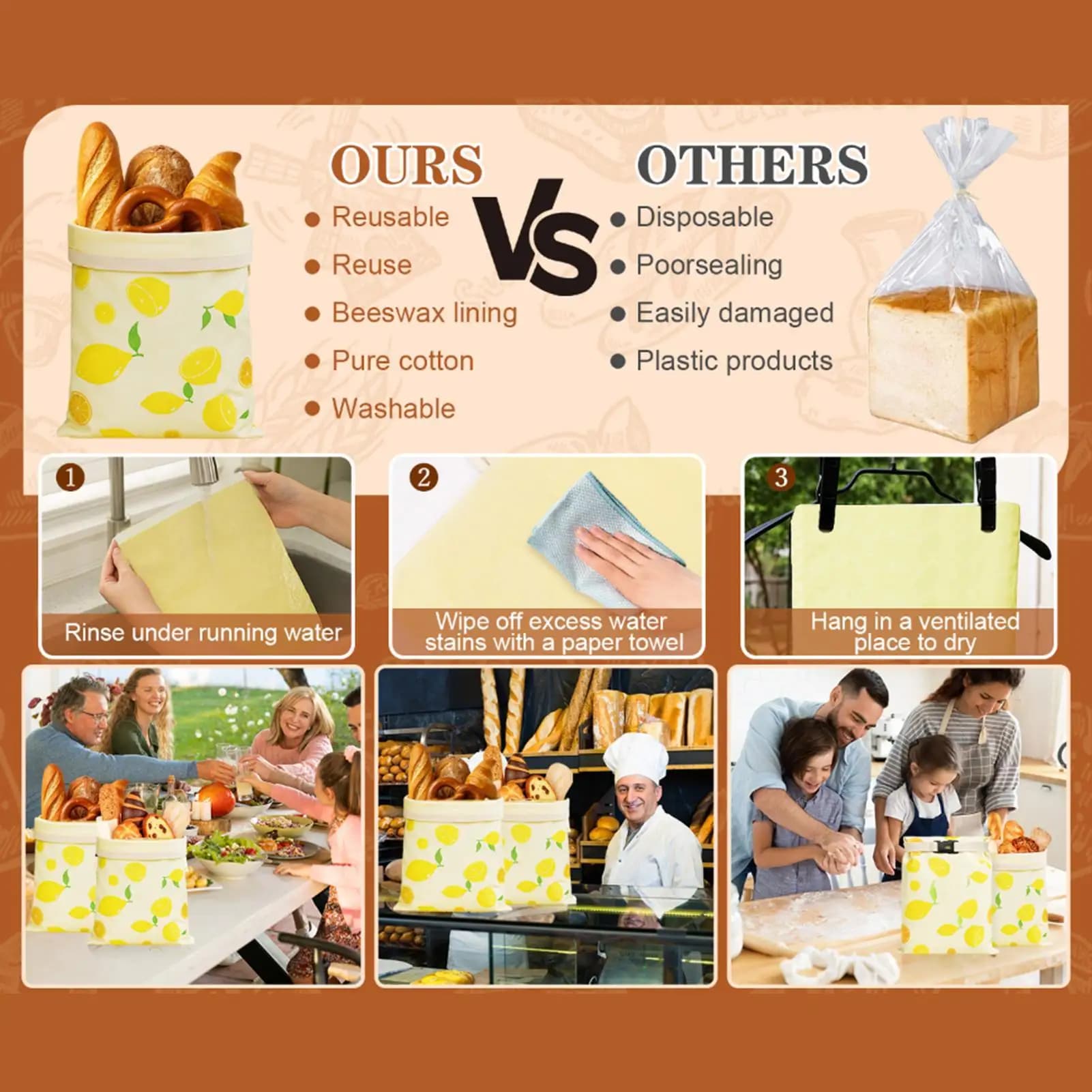 Sacchetti per il pane Sacchetti riutilizzabili per la conservazione degli alimenti per il pane Sacchetti per la conservazione degli alimenti Copertine per custode Forniture per frigorifero da viaggio Congelatore