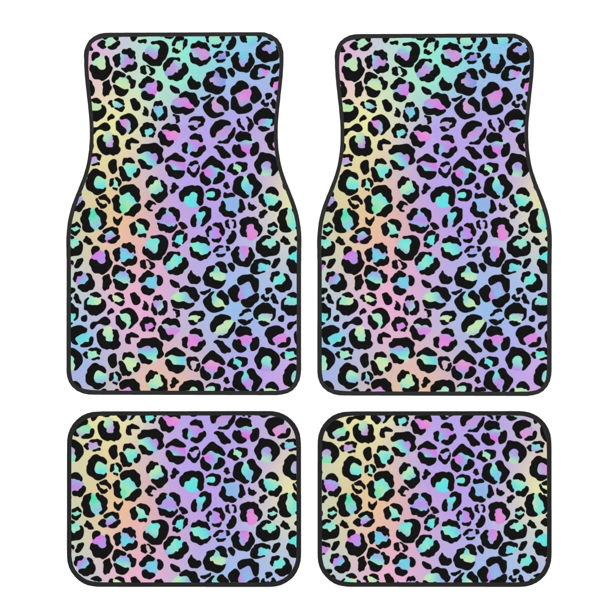Tappetini Auto con Stampa Leopardata, Set da 4 Pezzi in Velluto Cristallo Antiscivolo, Tappeti Universali per Auto, Anteriori e Posteriori